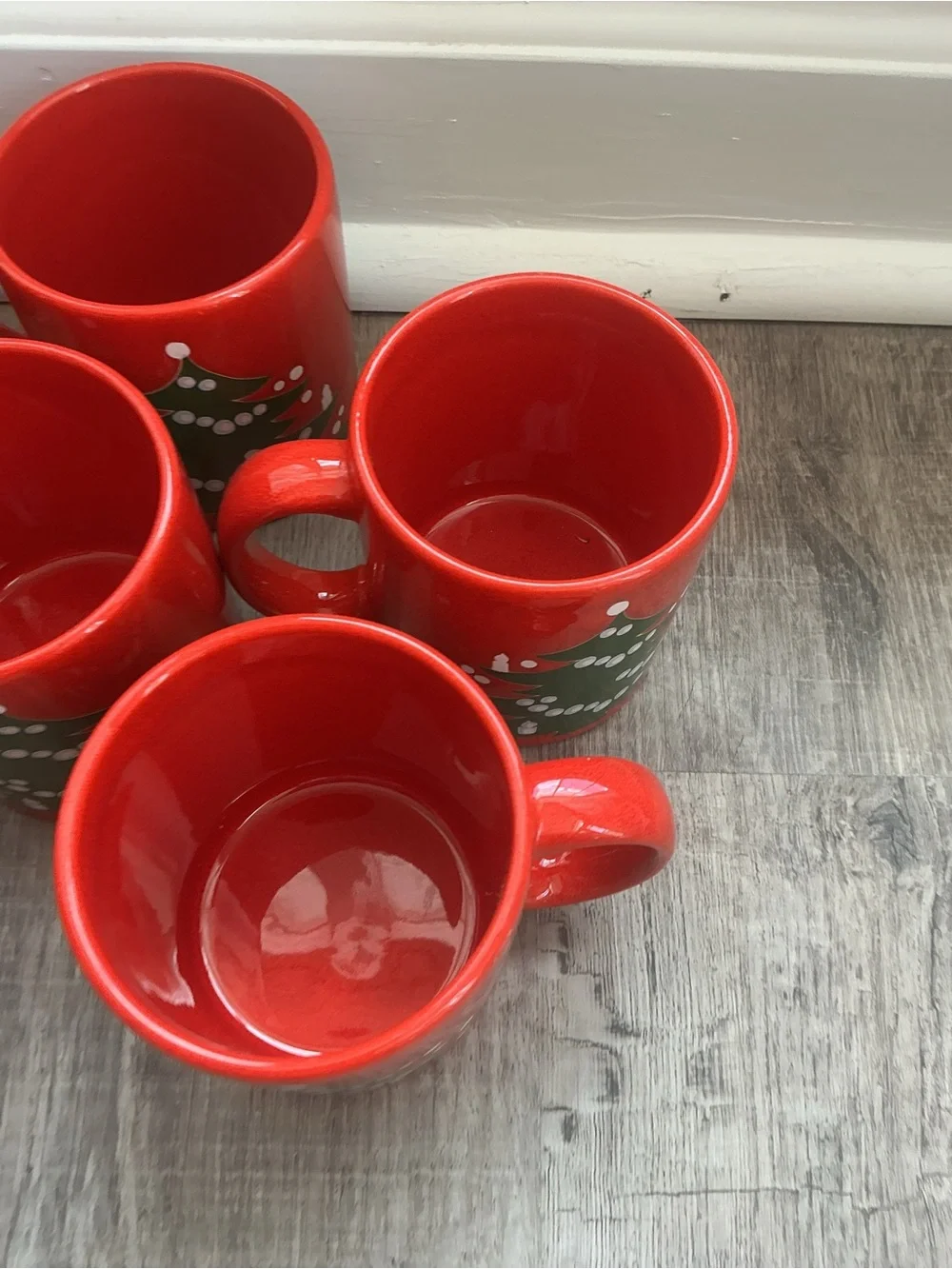 Lot of 8 Vintage Waechtersbach Christmas Tree Red Mugs Cups West Germany Vtg